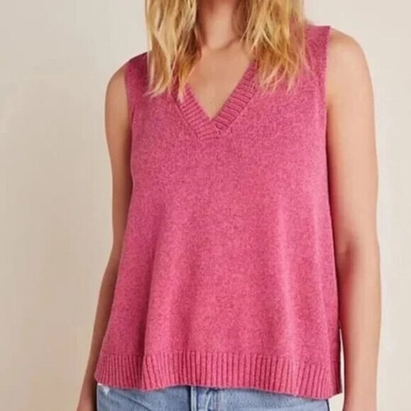 Anthropologie Tank Top Knit Womens Medium Pink V-Neck Sleeveless Cotton Blend - Picture 1 of 9